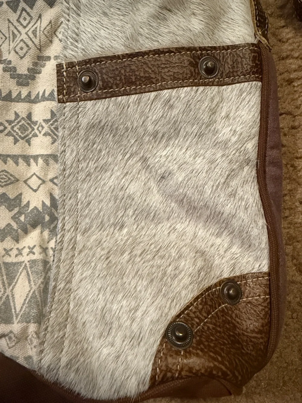 Myra Side Floral Design Shoulder Bag Cream, Gray, and Brown Aztec New with Tags
